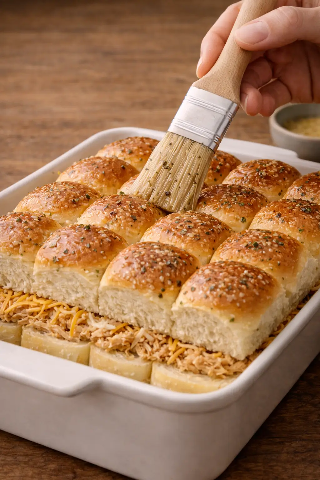 Brushing butter on Hawaiian rolls