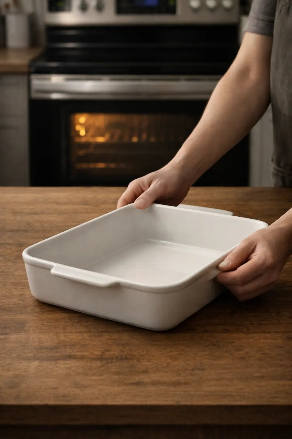 Placing the baking dish on wood