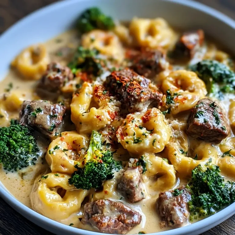 Creamy Garlic Parmesan Steak Bites Tortellini with Broccoli