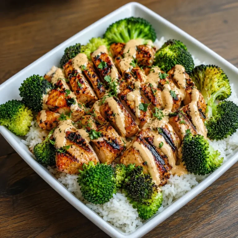 Grilled Chicken & Broccoli Bowls With Creamy Garlic Sauce