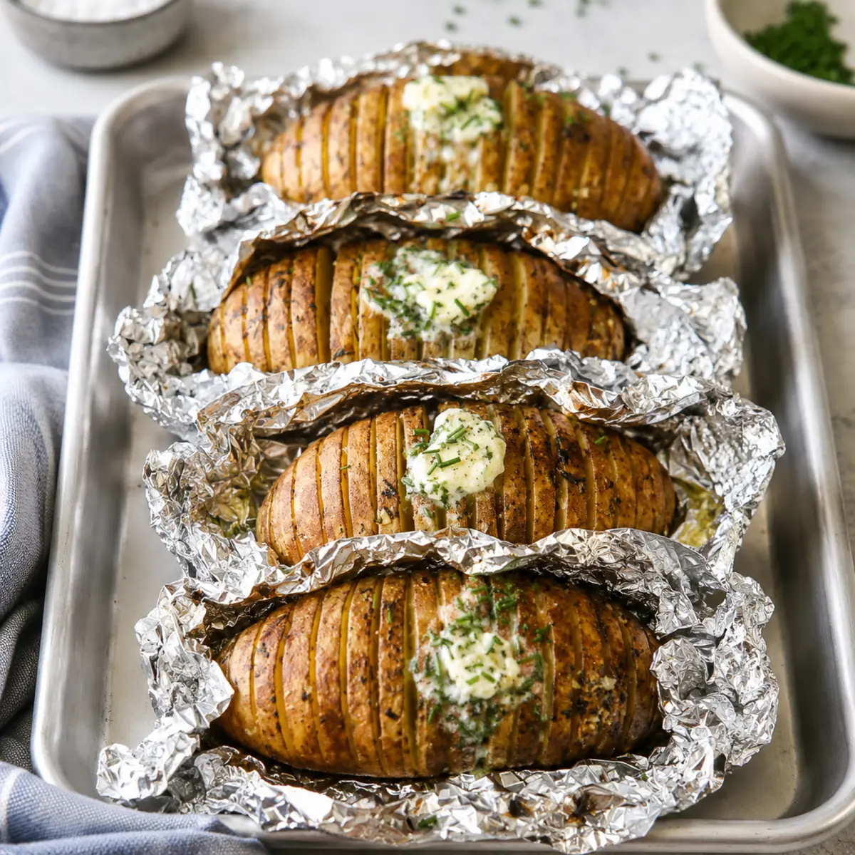 Grilled Hasselback Potatoes with Chive Butter
